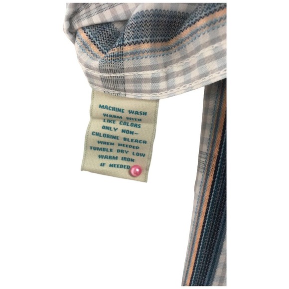 Caribbean Mens Size L Plaid Button Up Long Sleeve Collared Shirt Morrocan Blue - Picture 12 of 14